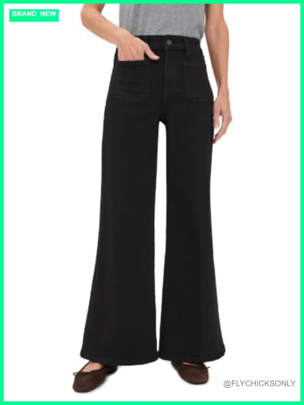 Good American Petite Palazzo High Rise Flared Jeans Stretch Denim